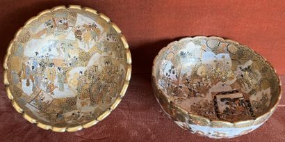 Pair of Satsuma earthenware ribbed bowls...