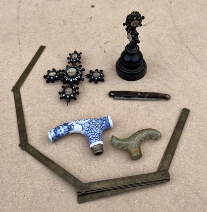 Trinkets : - brass folding measuring tape...
