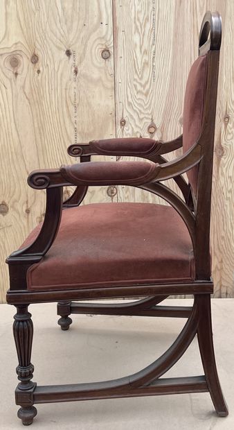 Mahogany armchair, the upper part of the...