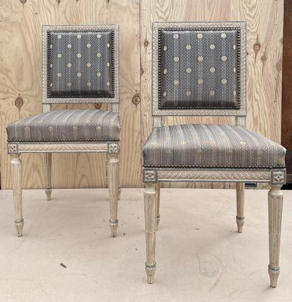 Pair of chairs with flat backs in cream lacquered...
