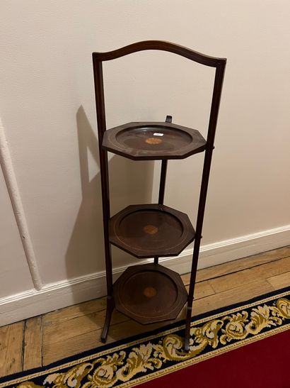Mahogany folding plate stand with three octagonal...