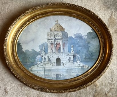 Gilded wood frame of oval shape decorated...