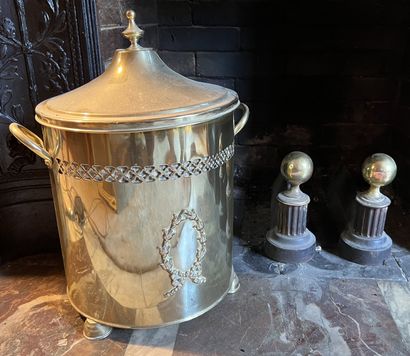 Pair of cast iron andirons, fluted and surmounted...