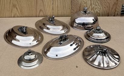 Set of lids and bell in silver plated metal,...