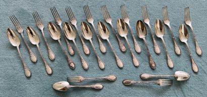 Twelve large silver cutlery (950), the handle...