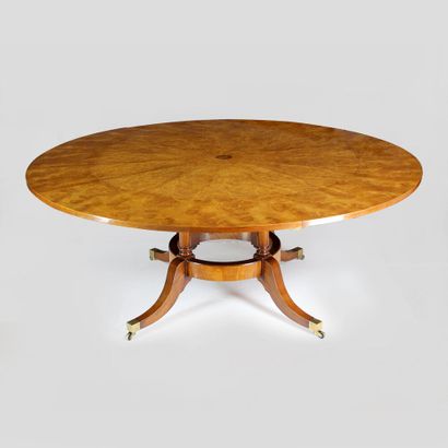 Large mahogany dining room table, the circular...