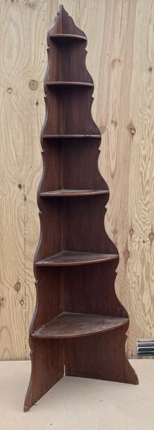 Corner shelf in fruitwood with six decreasing...