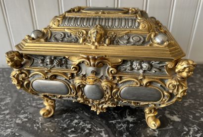Jewelry box in bronze with gold and silver...
