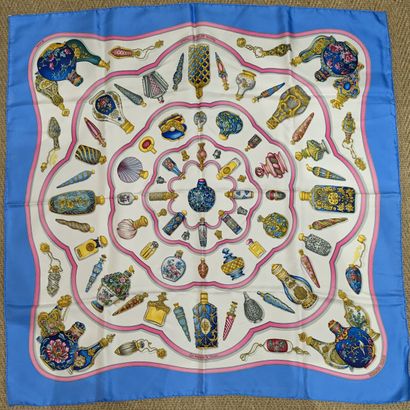 HERMES scarf decorated with bottles, captioned...