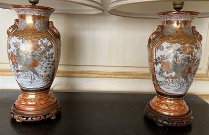 Pair of Japanese porcelain vases with polychrome...
