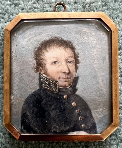 Rectangular miniature with cut sides, representing...