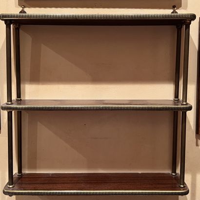 Wall shelf with three mahogany veneer trays...