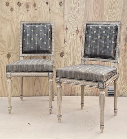 Pair of chairs with flat backs in cream lacquered...