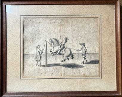 Set of pieces framed under glass: - engraving...