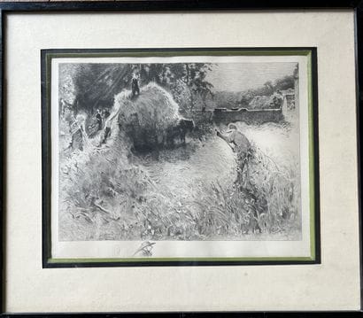 Set of pieces framed under glass: - engraving...