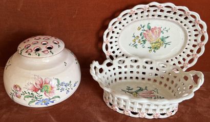 Earthenware set: basket and its tray displaying...