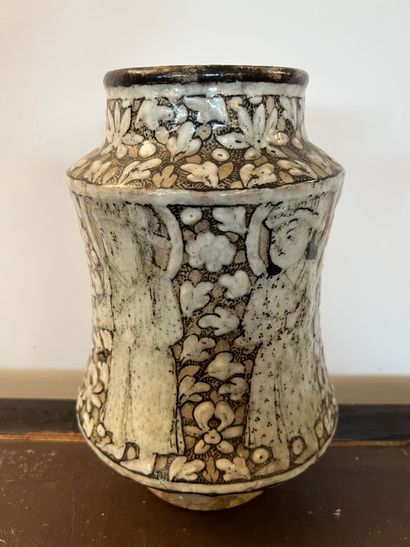 Vase albarello in siliceous earthenware decorated...