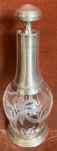 Crystal bottle cut and engraved with ribbon...