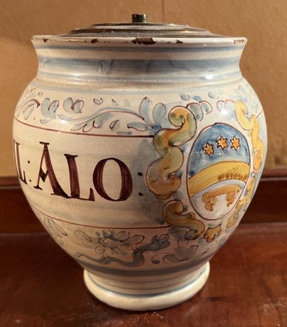 Earthenware baluster vase with pharmacy decorated...