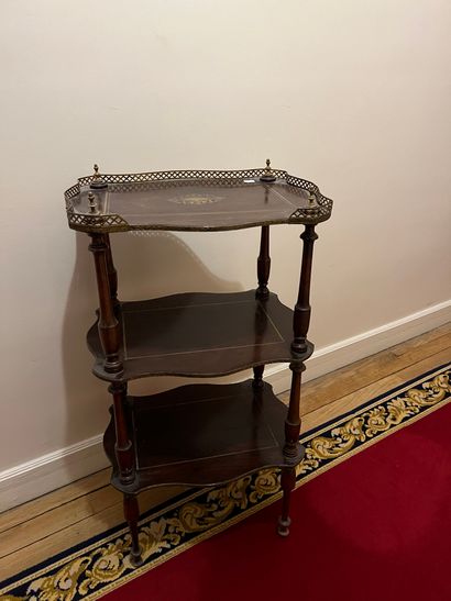 Mahogany saddle with three contour shelves...