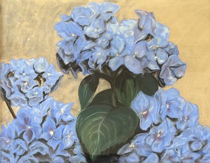 MODERN SCHOOL: BLUE HORTENSIAS. Three pastels....