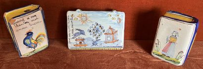Set of three earthenware heaters with polychrome...
