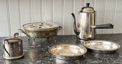 Silvered metal set: a pourer with a rosewood...
