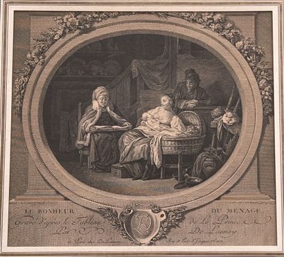 Pair of black engravings after Le Prince...