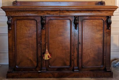 Low sideboard in mahogany and mahogany veneer,...