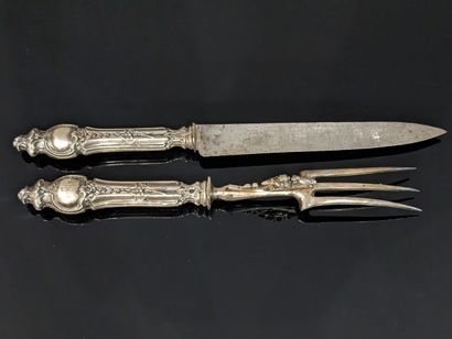 Cutting service, handles in filled silver...