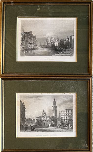 Set of nine lithographs in black Views of...