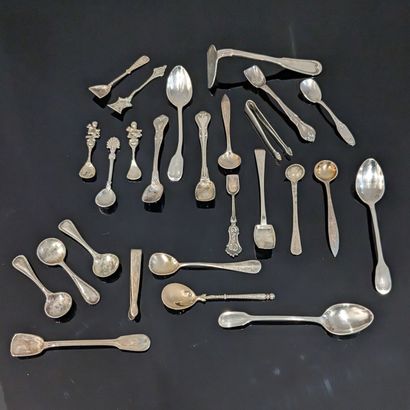 Twelve small silver salt scoops (800), of...