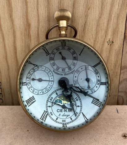 Glass and brass desk clock, the dial signed...