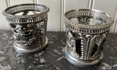 Pair of silver saleron mounts (950), decorated...