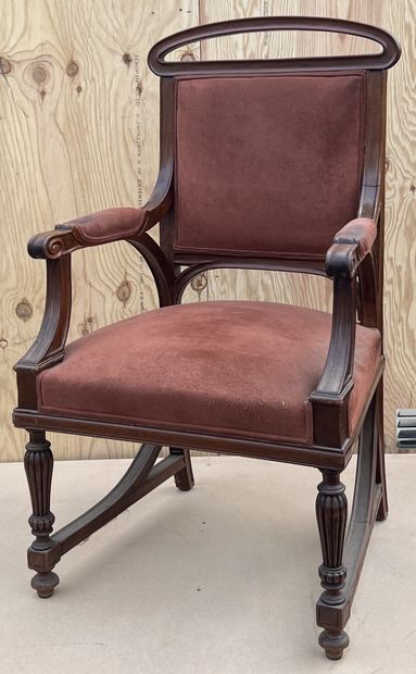 Mahogany armchair, the upper part of the...
