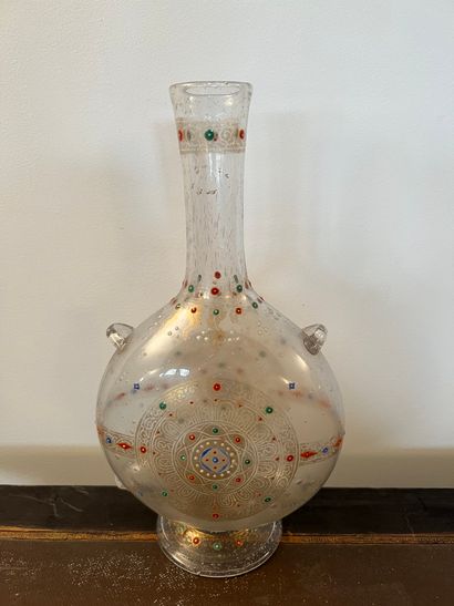 Bubble glass flask with gold and polychrome...
