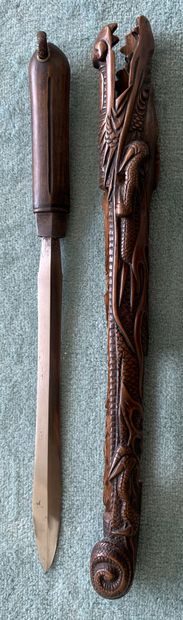Japanese dagger with wooden handle ending...