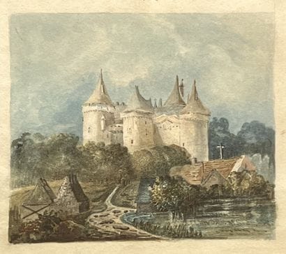 FRENCH SCHOOL circa 1900: FORTIFIED CASTLE....