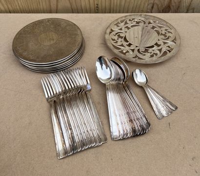 Part of a silver plated cutlery set decorated...