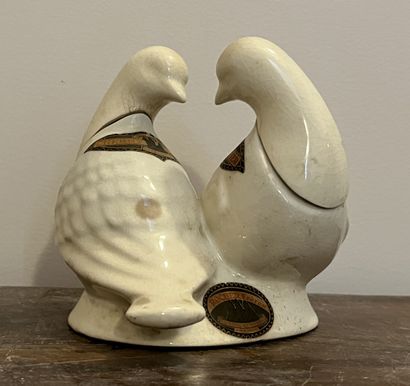 Double bottle advertising in cream earthenware....