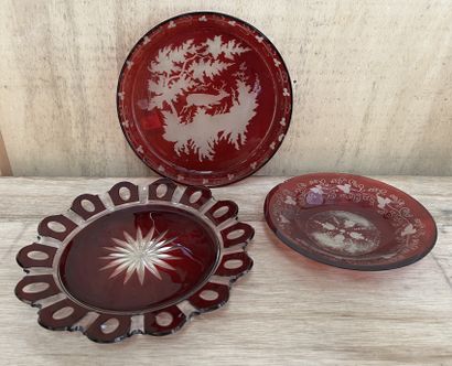 Three saucers out of doubled crystal red...