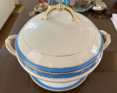 Part of a table service with blue and gold...