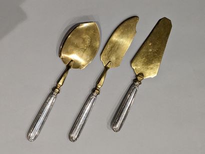 Three pieces of ice-cream service on a silver...