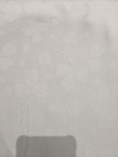 [Set of three white damask cotton tablecloths...