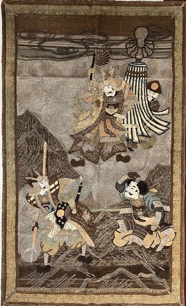 Japanese embroidery representing a samurai...