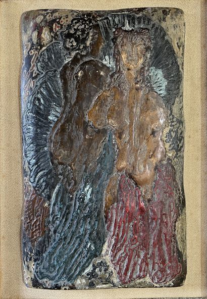 Edouard DEGAINE (1887-1967) : BATHERS. Polychrome...