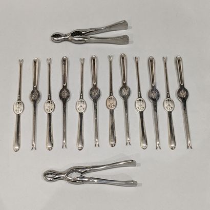 Suite of twelve silver plated shellfish picks,...