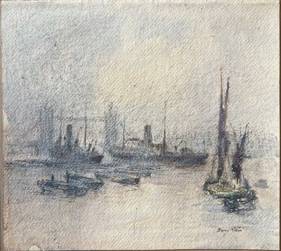Barry PITTAR (1880-1948): BOATS IN A HARBOR....