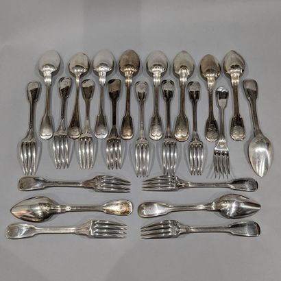 Suite of silver plated cutlery, net pattern,...