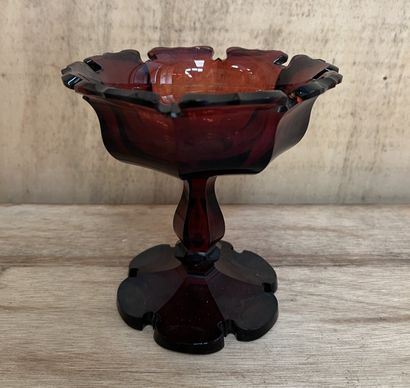 Octagonal cup on foot out of red smoked crystal,...